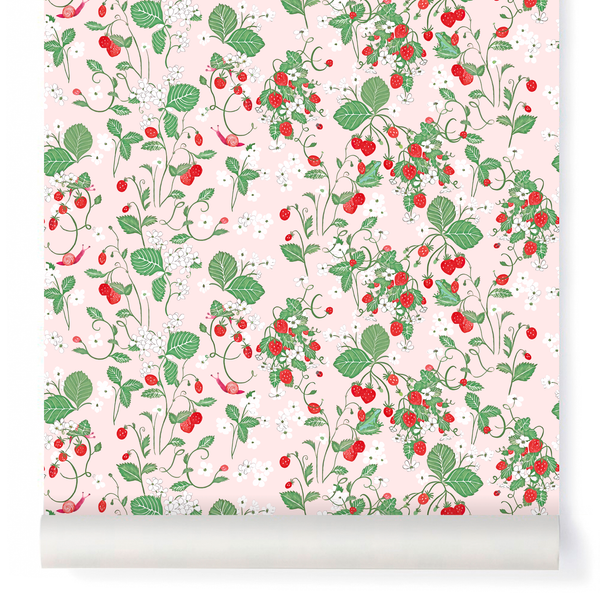little cabari papier peint plante fruit couleur vert rose 