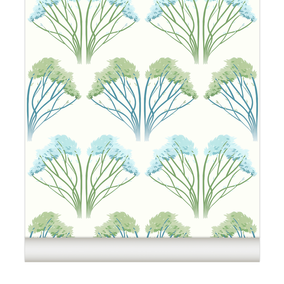 little cabari papier peint jardin arbre couleur bleu vert 