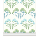 little cabari papier peint jardin arbre couleur bleu vert 