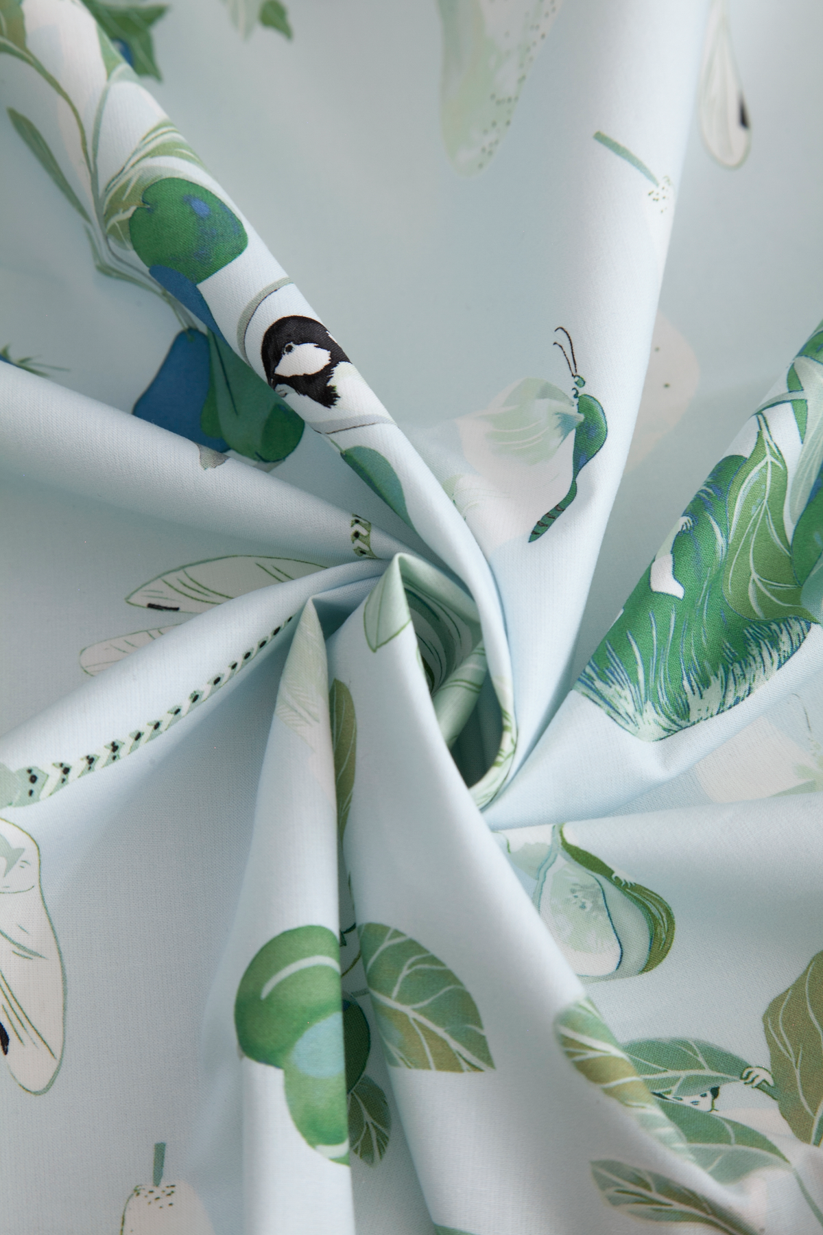 Little Cabari tissu d'ameublement rideau insecte fruit pomme enfant couleur blanc bleu vert