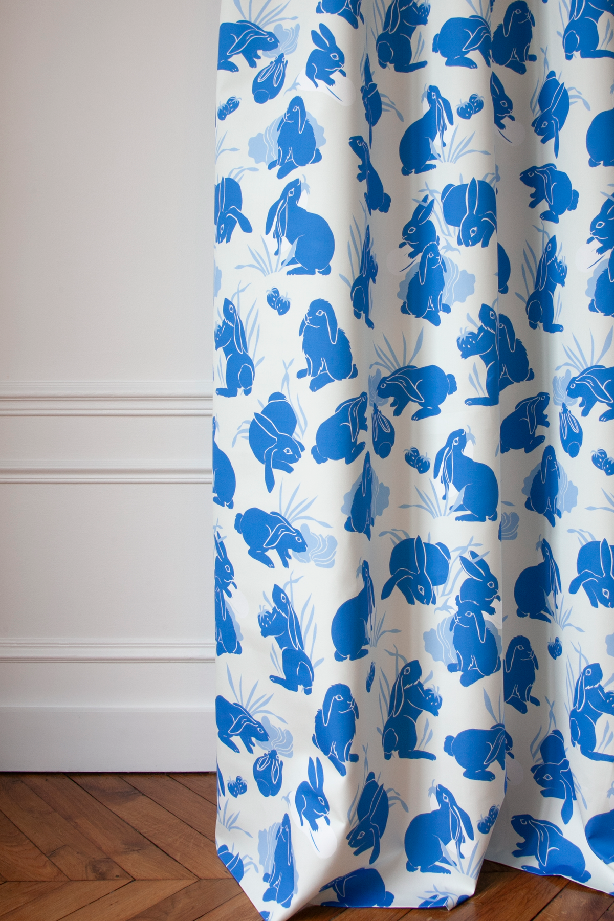 Little Cabari tissu d'ameublement rideau animal couleur blanc bleu
