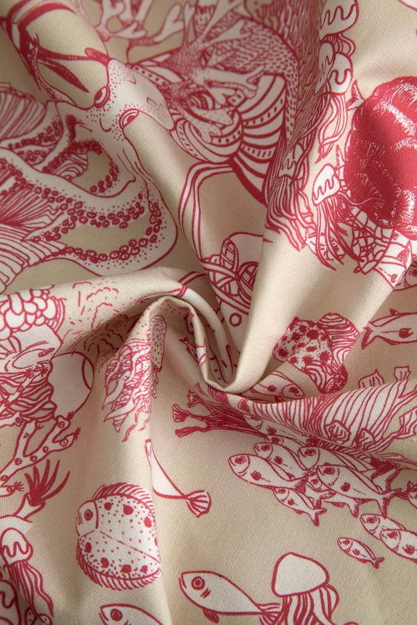 Little Cabari tissu ameublement rideau toile de jouy mer couleur beige rose
