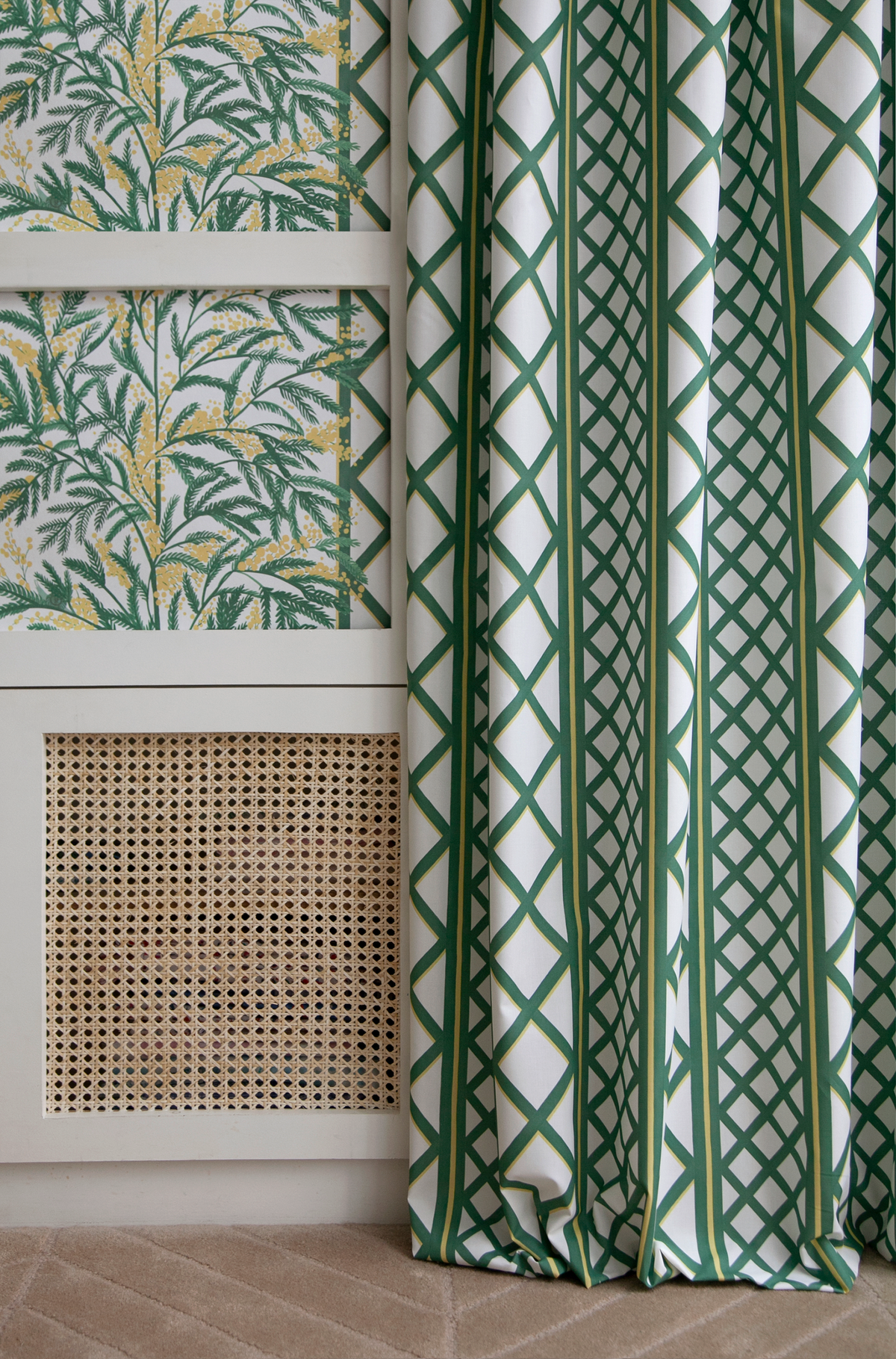Little Cabari tissu ameublement rideau trait couleur vert jaune