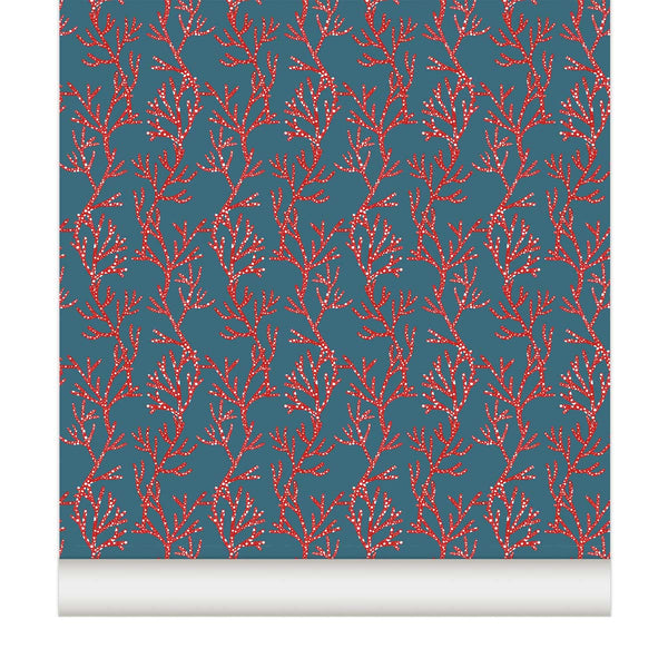 little cabari papier peint corail bleu de prusse rouge collection croisiere
