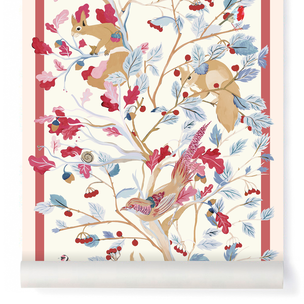little cabari papier peint arbre animal couleur rose beige