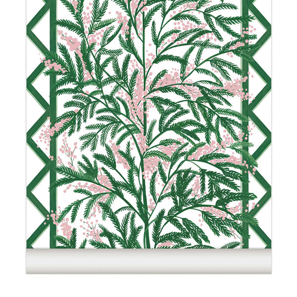 little cabari papier peint mimosas arbre collection nouvelle vert rose