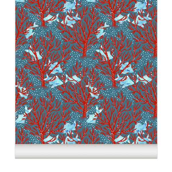 little cabari papier peint recif bleu de prusse corail coraux collection croisiere