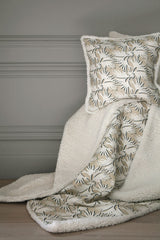 little cabari couverture plaid fausse fourrure jungle plante couleur blanc beige