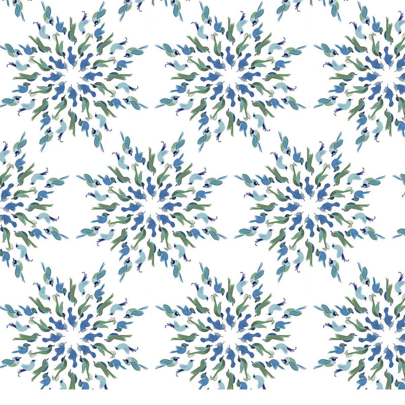 little cabari coupon de tissu oiseaux couleur bleu vert