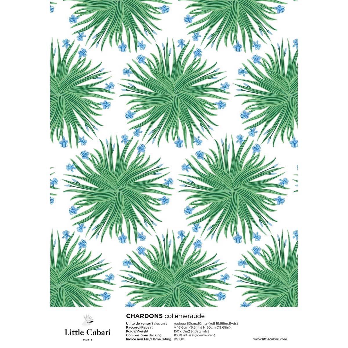little cabari échantillon papier peint fleur couleur vert bleu