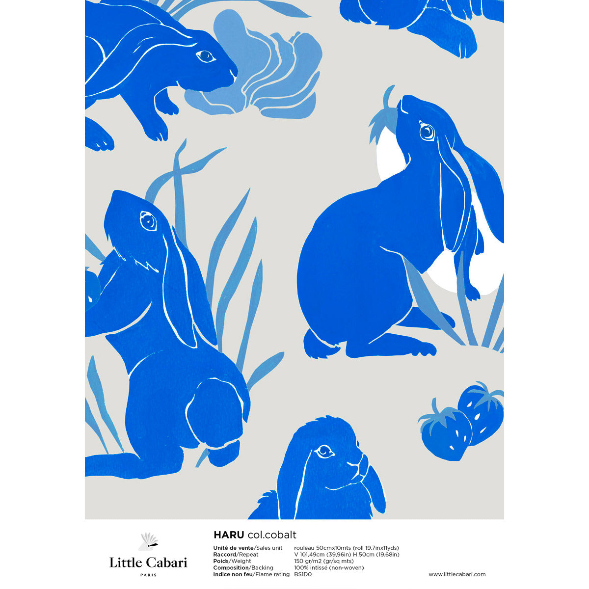 papier peint little cabari haru bleu cobalt