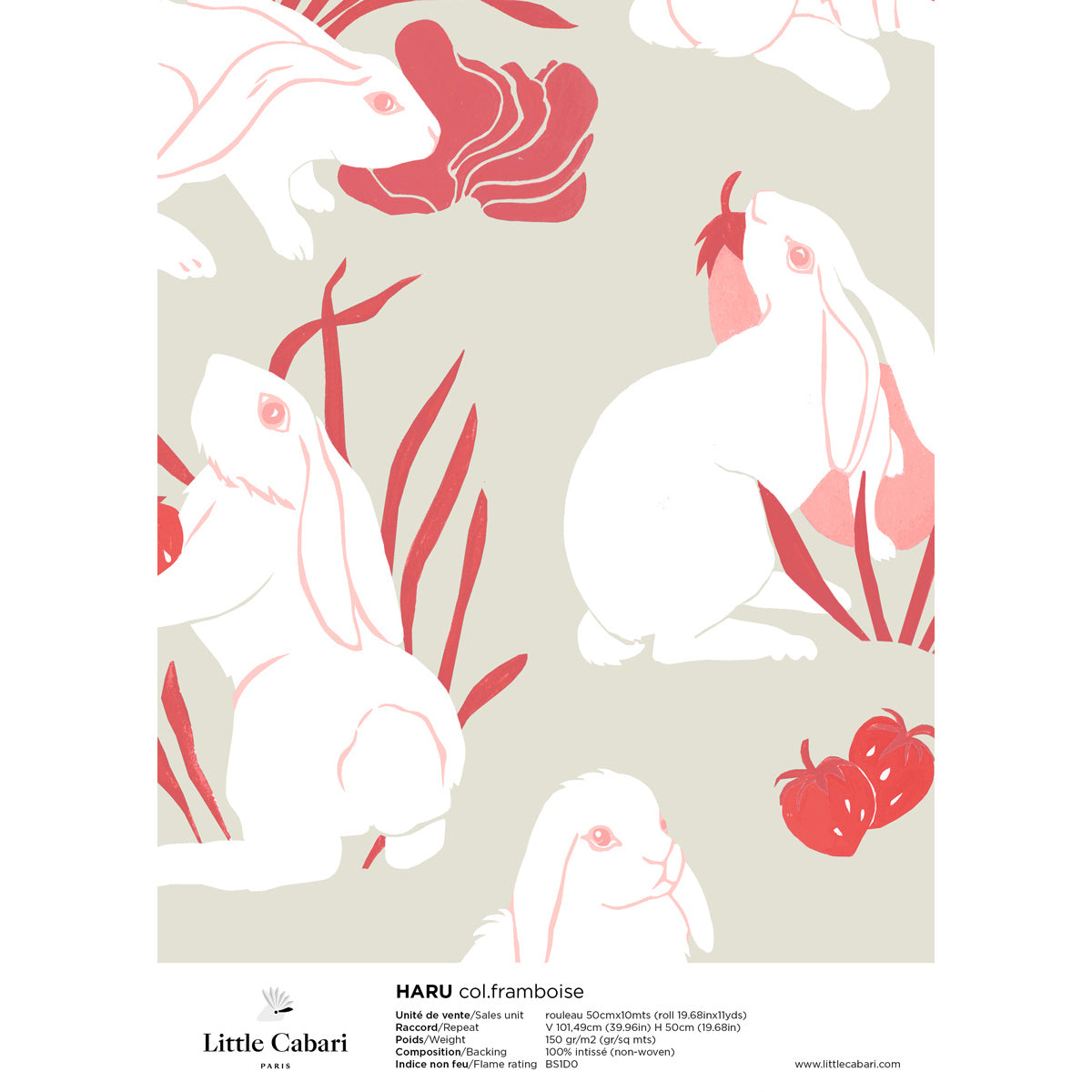 papier peint little cabari haru framboise