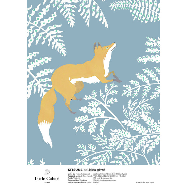 papier peint little cabari kitsune bleu givré