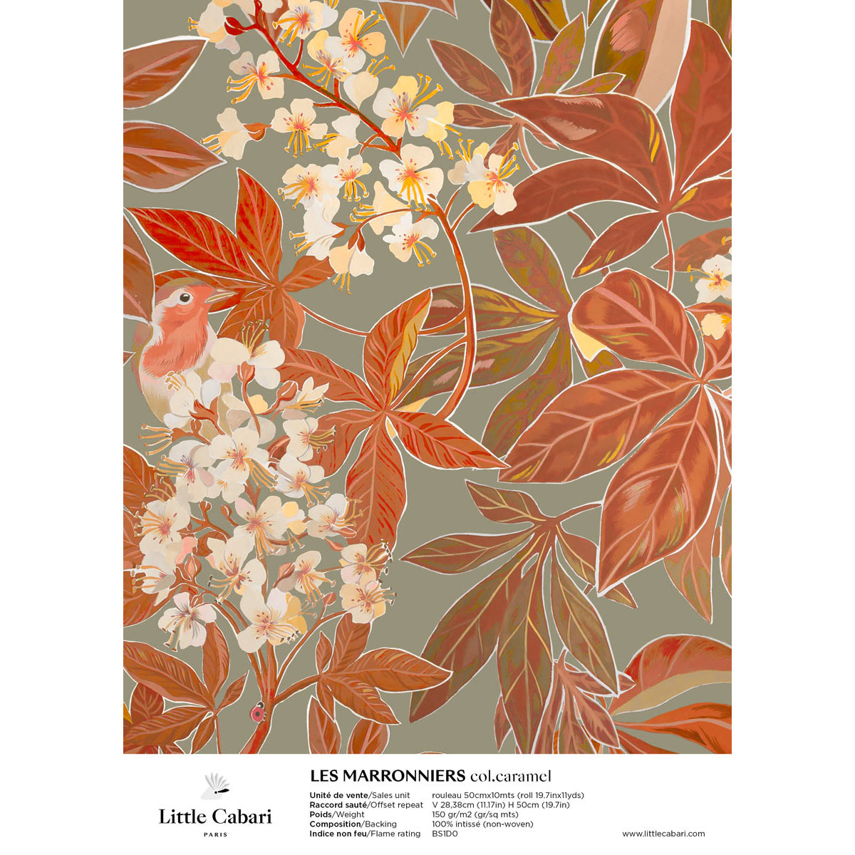 papier peint little cabari les marronniers caramel