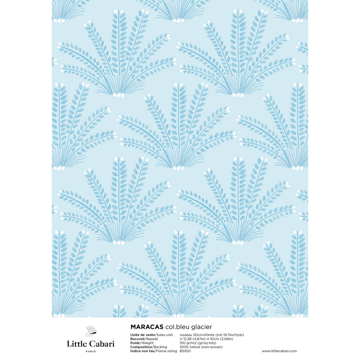 papier peint little cabari maracas bleu glacier bleu