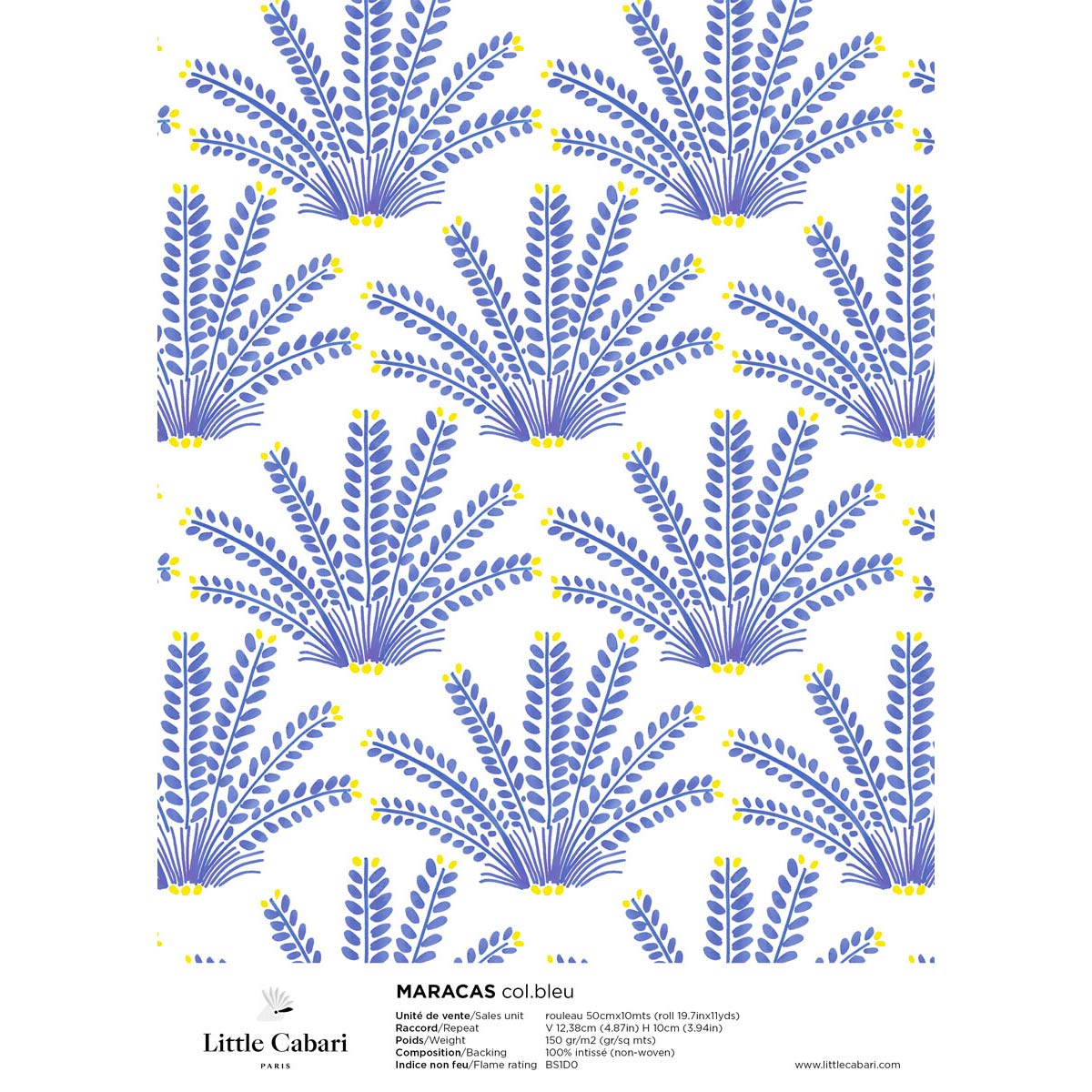 papier peint little cabari maracas bleu 