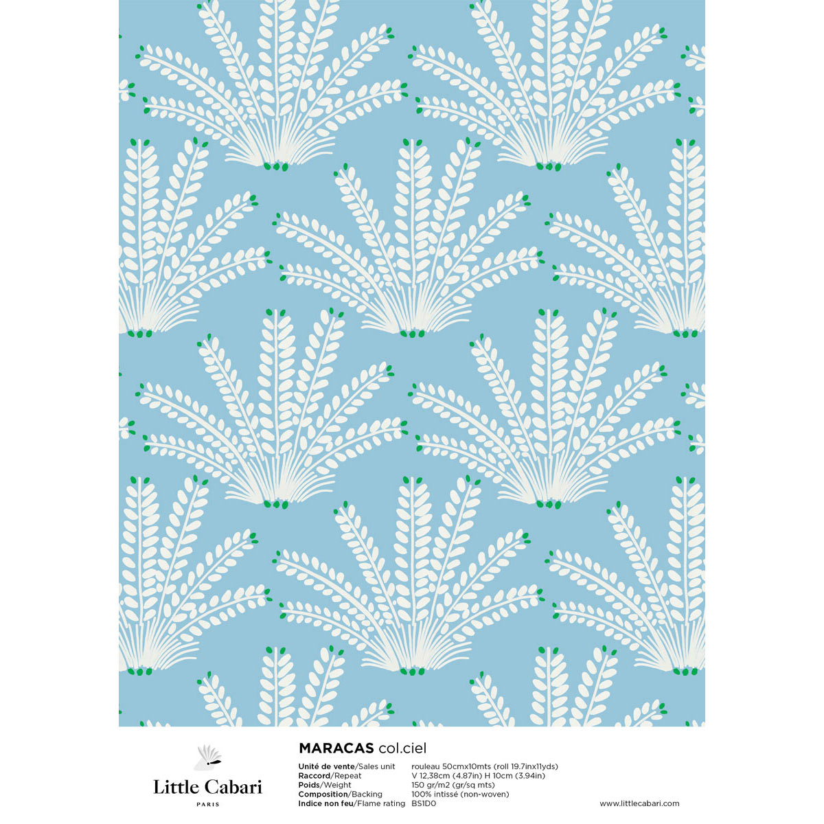 papier peint little cabari maracas bleu ciel