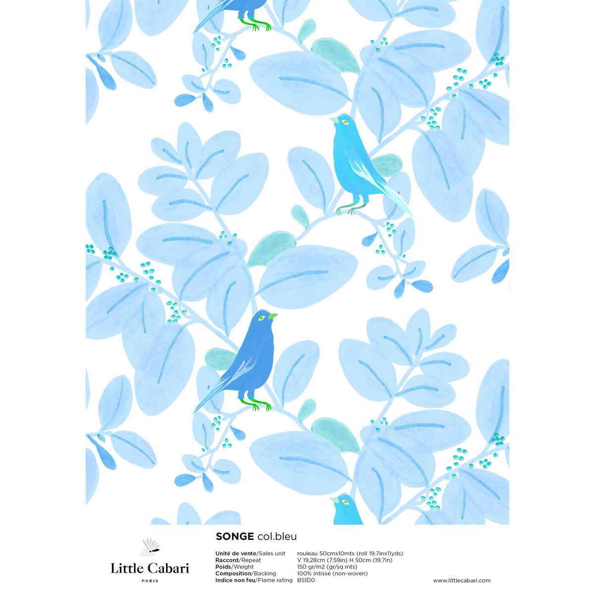papier peint little cabari bleu songe
