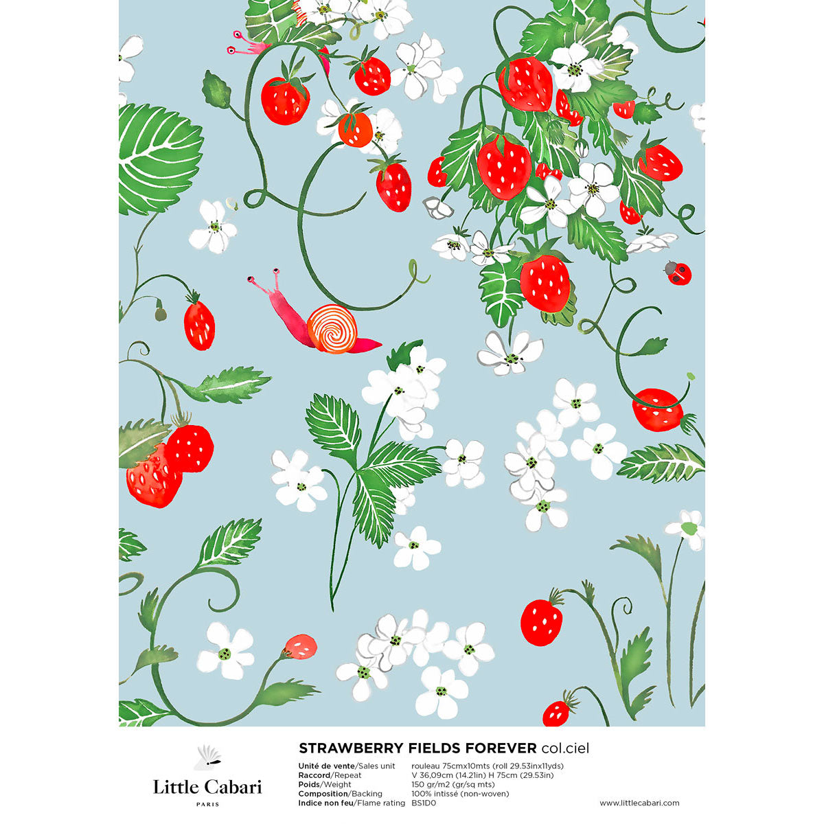 papier peint little cabari stranwberry fraise ciel