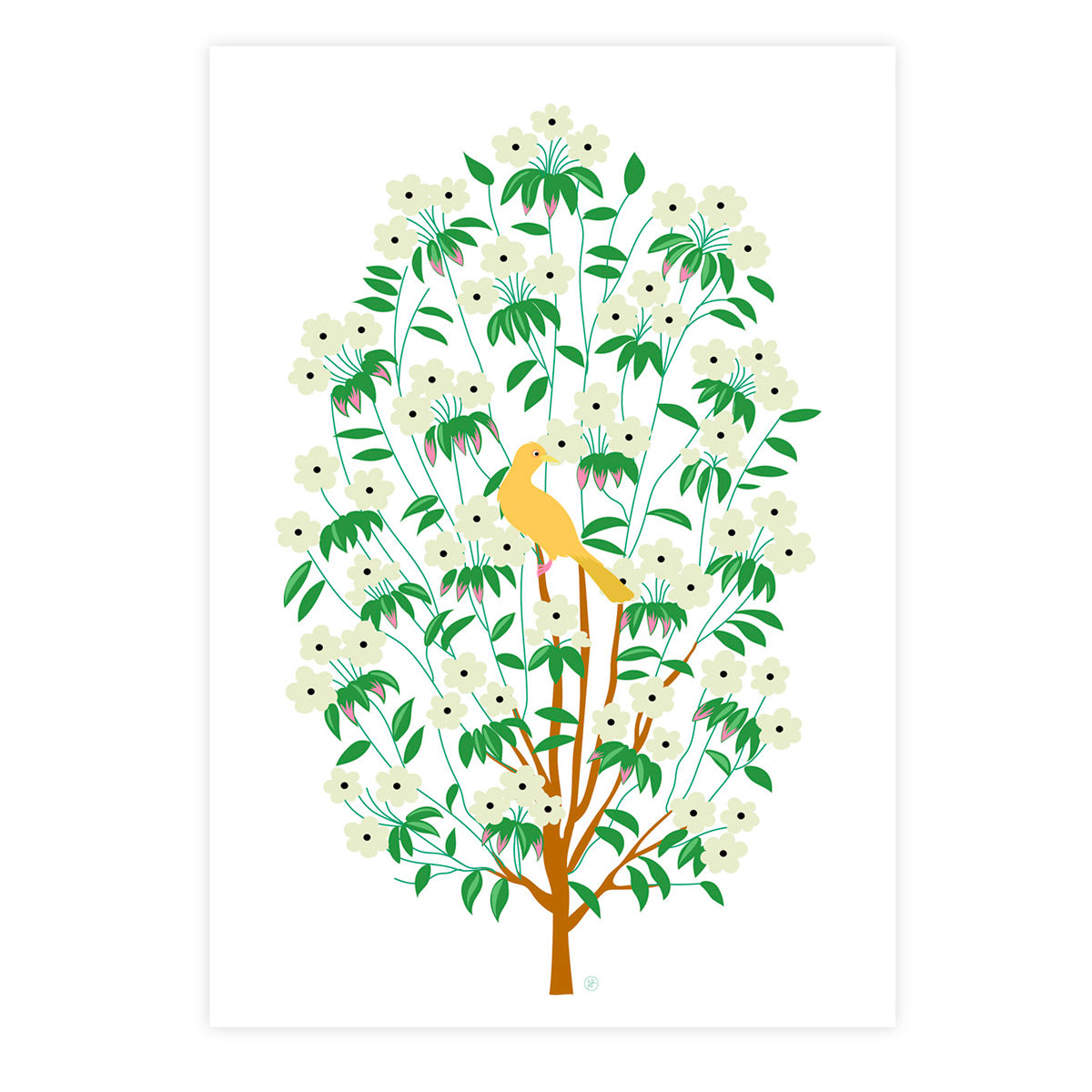 little cabari affiche arbre fleur couleur vert blanc