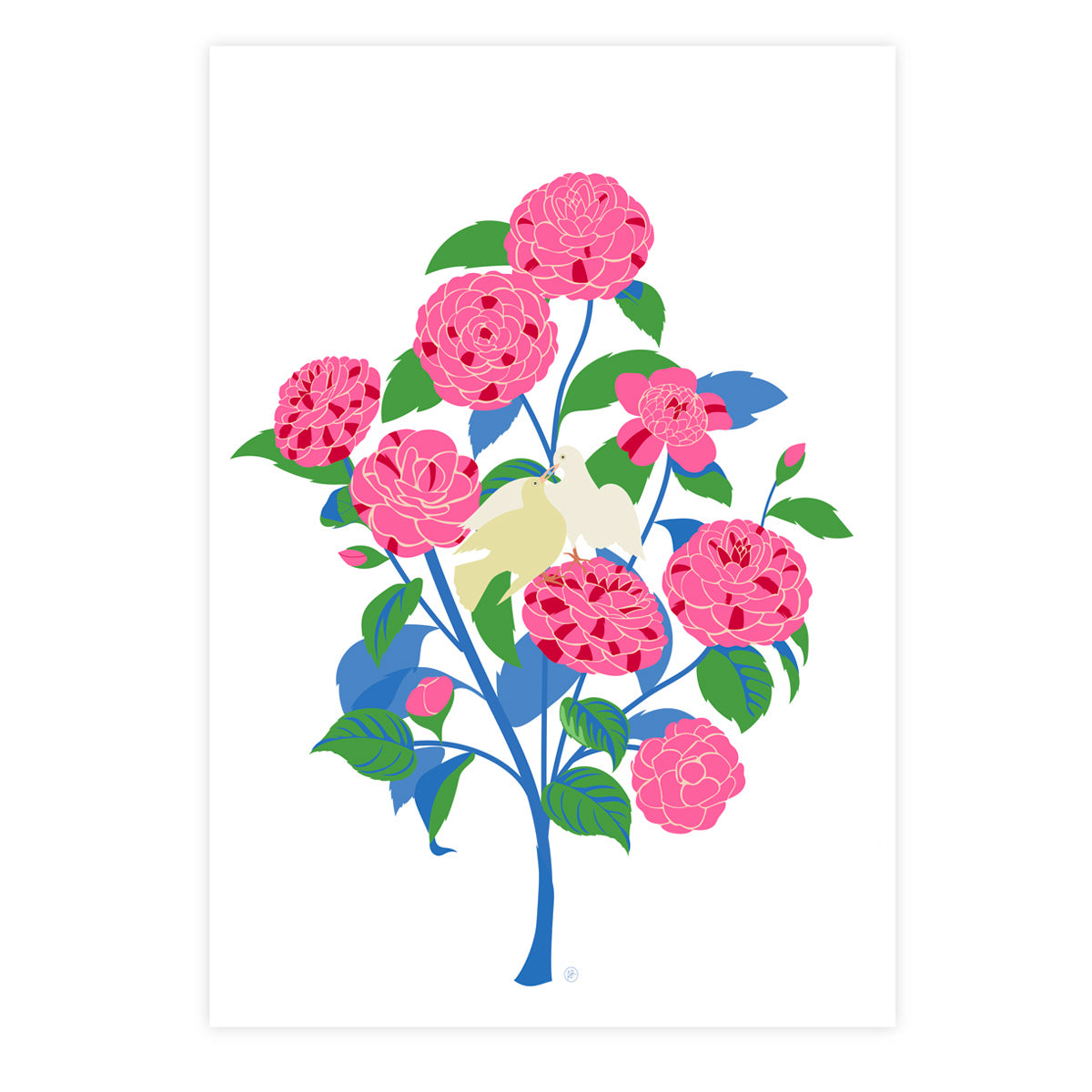 little cabari affiche fleur couleur rose oiseaux