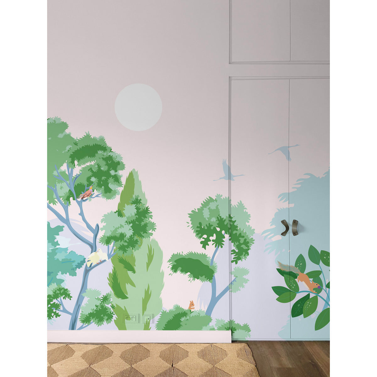 little cabari papier peint panoramique nature arbre couleur rose vert