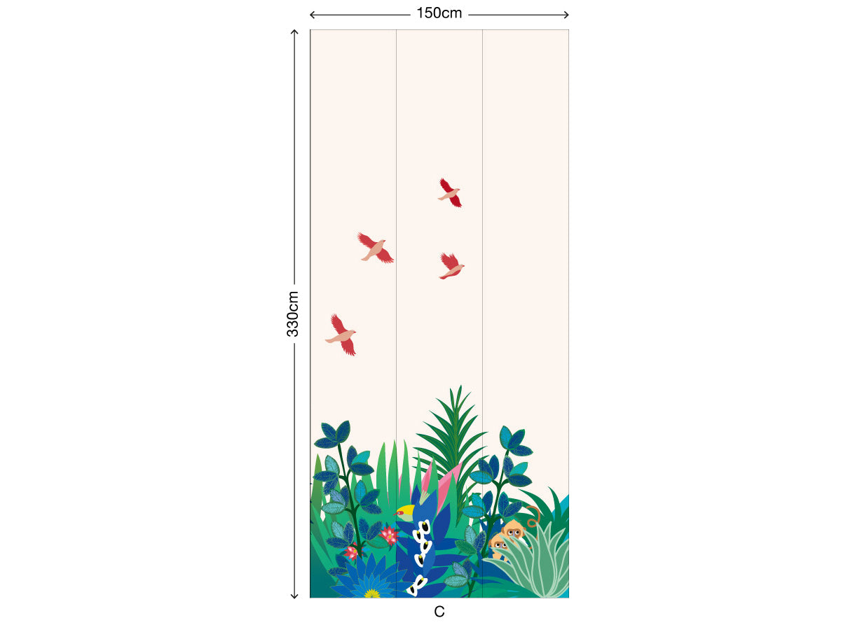 little cabari papier peint panoramique arbre animal couleur multicolore