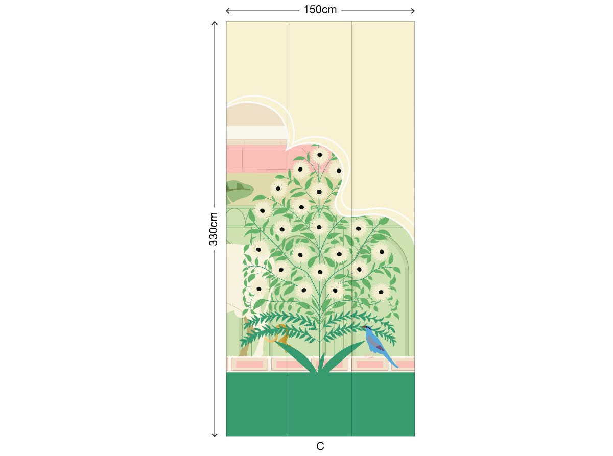 little cabari papier peint panoramique animal plante couleur vert beige rose