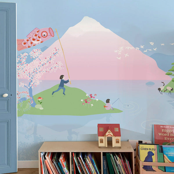 décor panoramique sur-mesure standard sakura japon little Cabari bleu rose inspiration