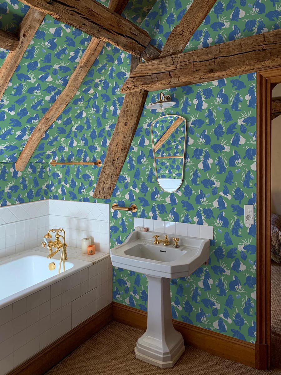 little cabari papier peint lapin animal couleur bleu vert