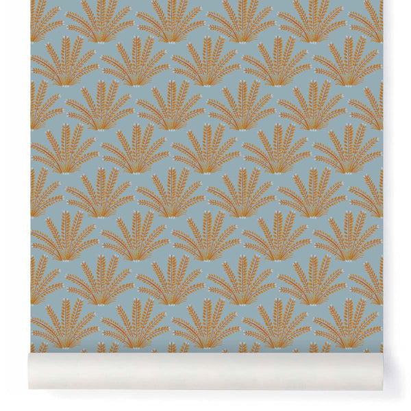 maracas papier peint palmes caramel bleu 