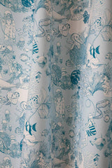 toile de mer poisson pieuvre scaphandre raie tortue tissu coton rideau ameublement toile de mer little cabari bleu