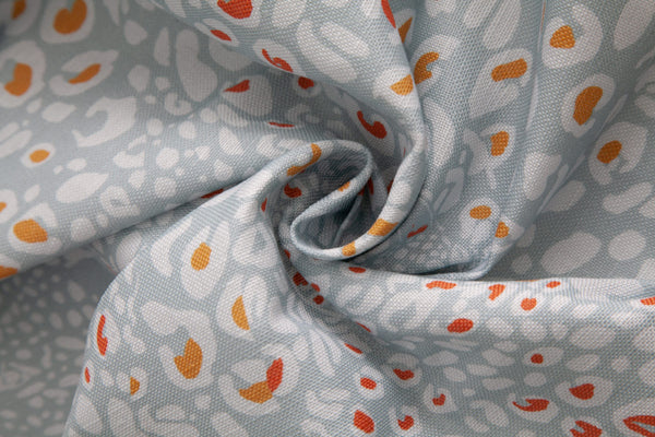 tissu ameublement Little Cabari inspiration rideaux cheetah leopard faux uni bleu orange