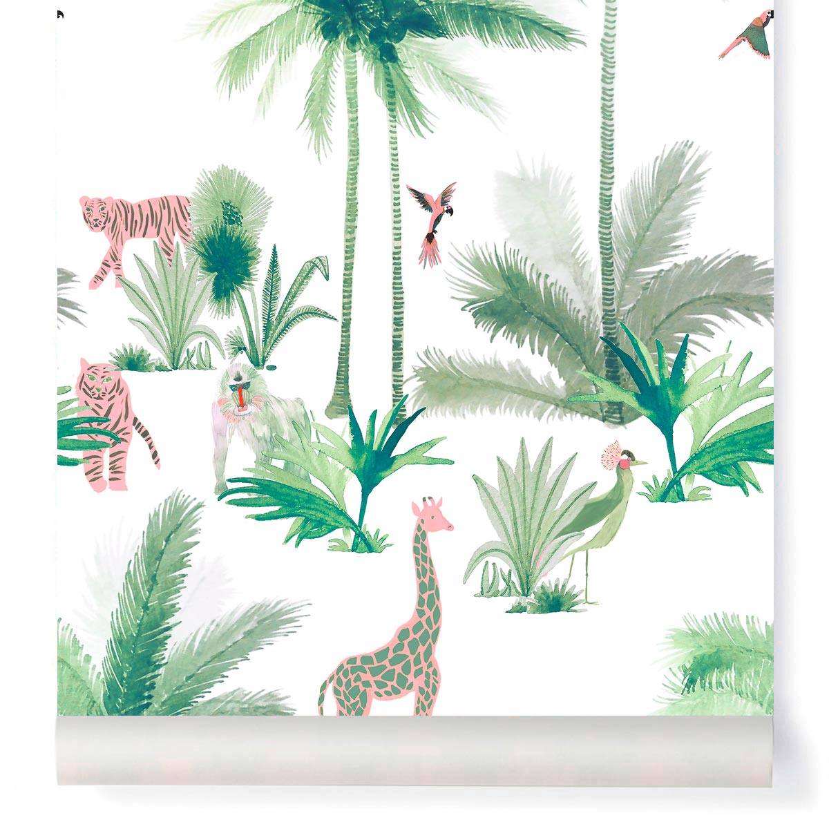 little cabari papier peint plante animal nature couleur vert rose