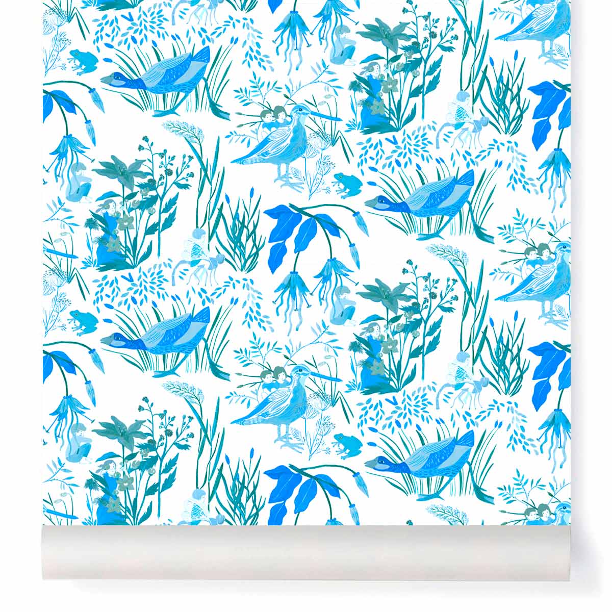 little cabari papier peint animal plante couleur bleu