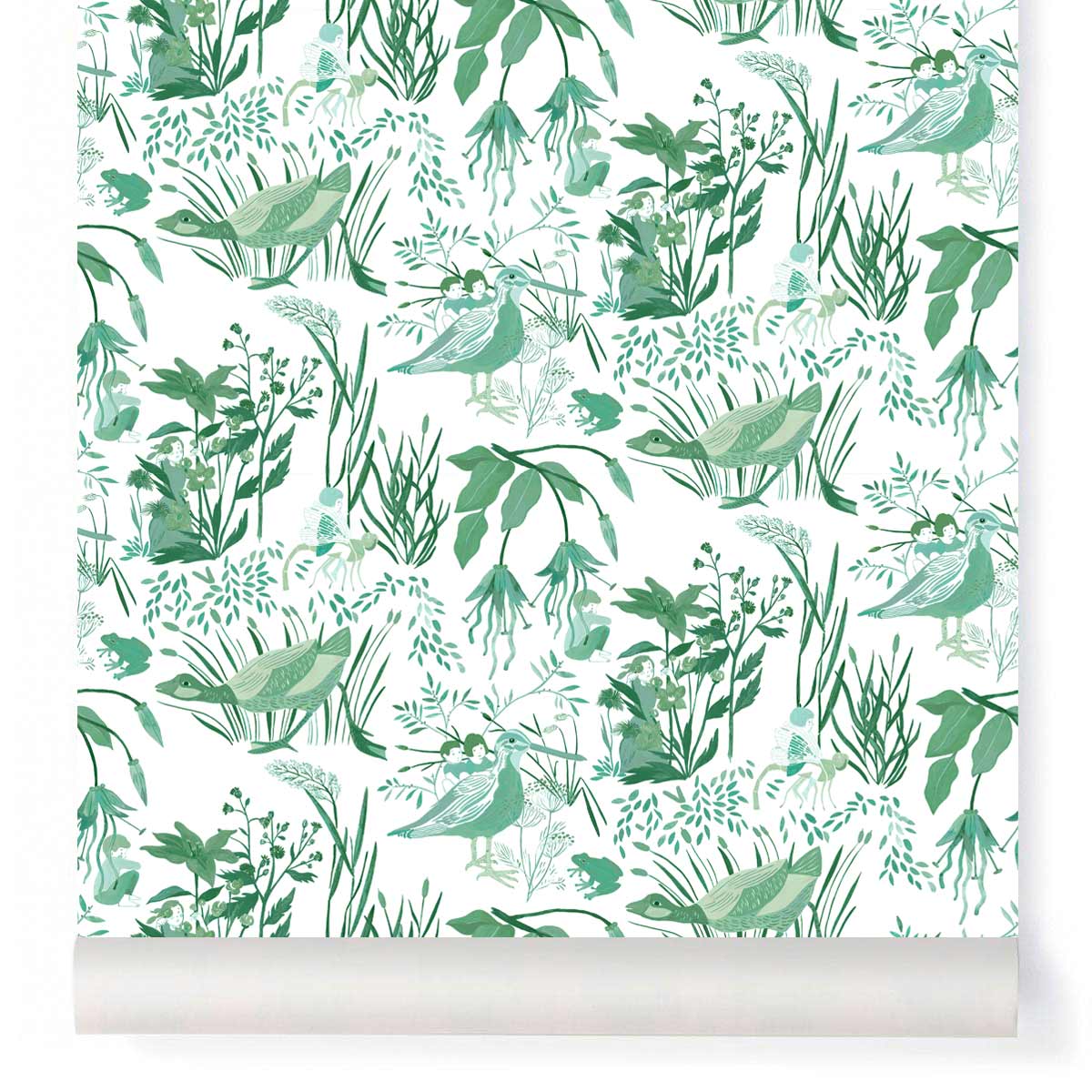 little cabari papier peint animal plante enfant couleur vert blanc