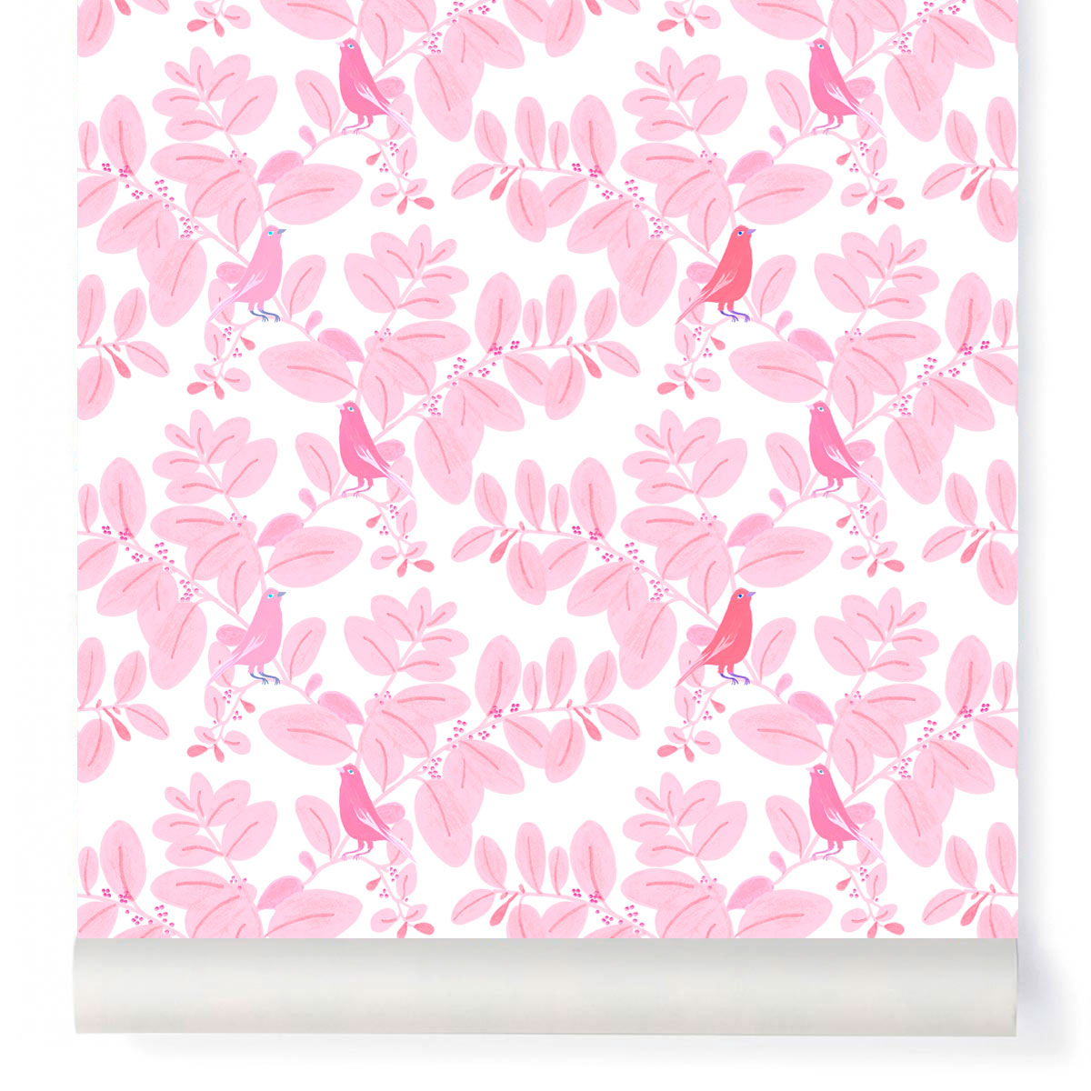 little cabari papier peint plante oiseau couleur rose