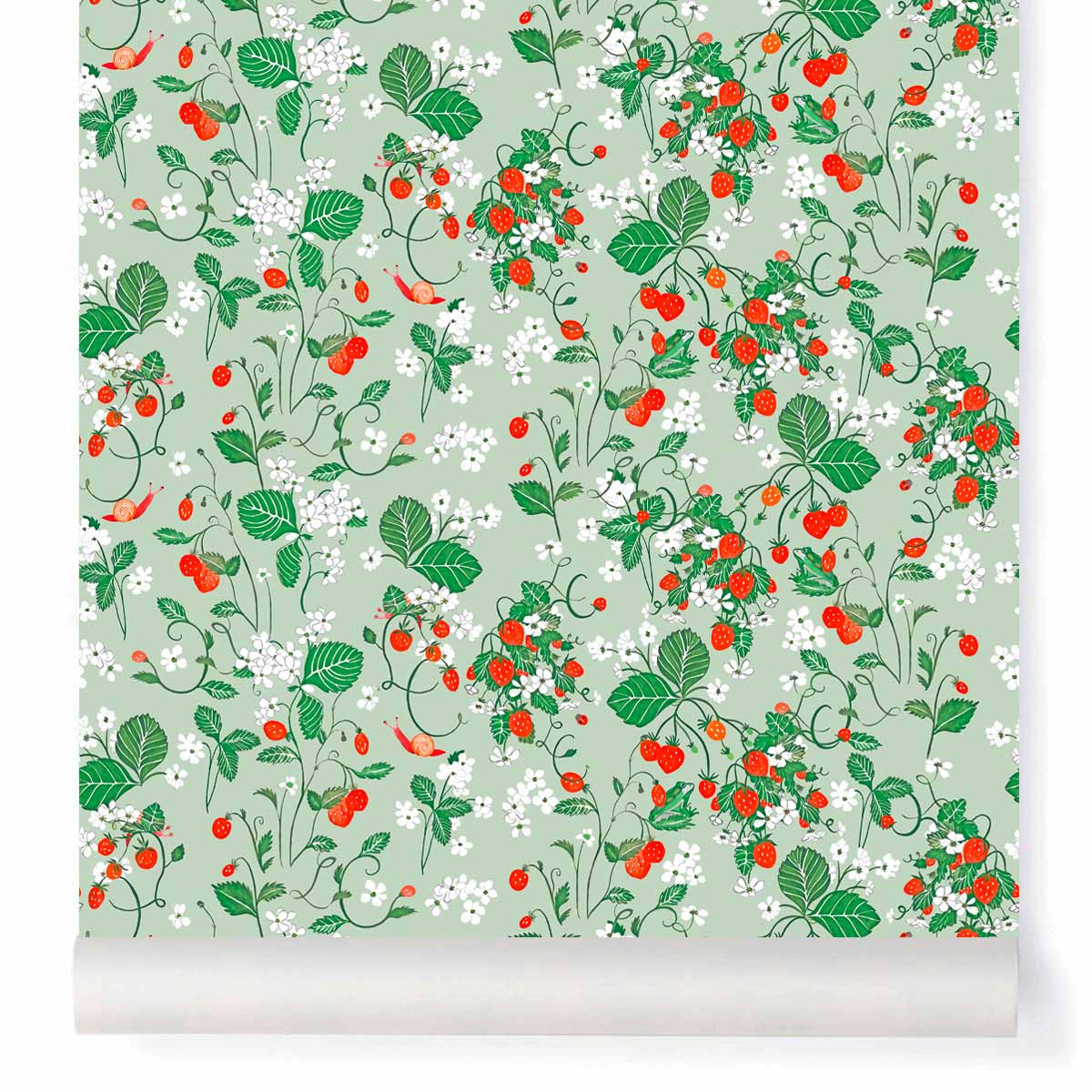 little cabari papier peint plante fruit couleur vert rouge 