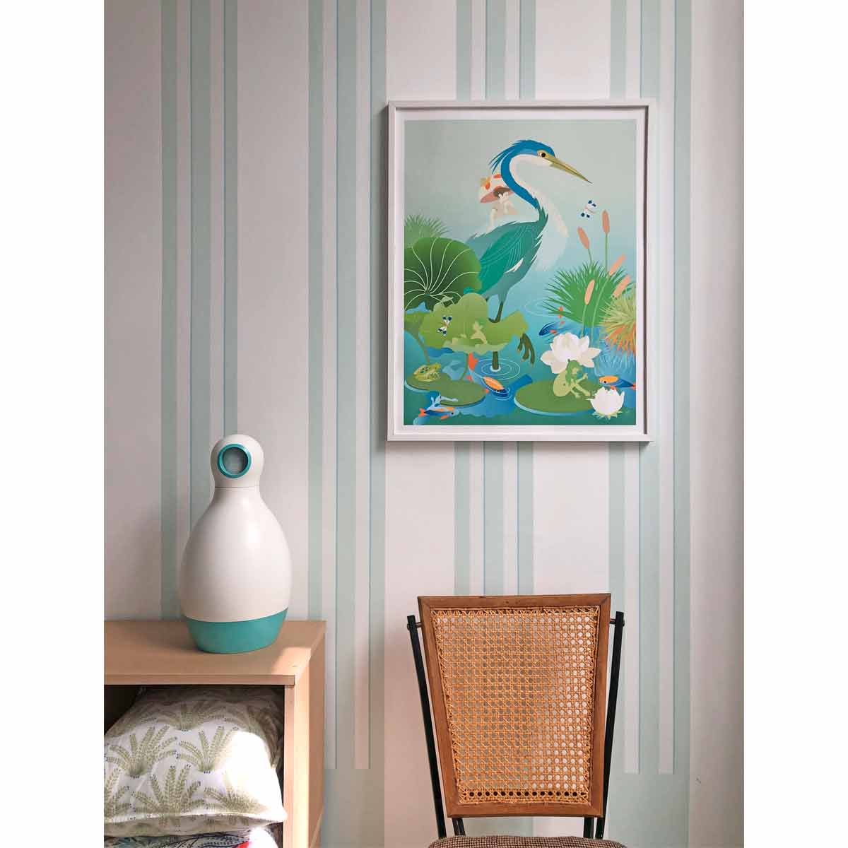 little cabari affiche végétale oiseau couleur bleu vert